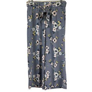 Torrid Palazzo Pants Women's Sz 1 Gray Floral Tie Front Wide Leg Elastic Waist